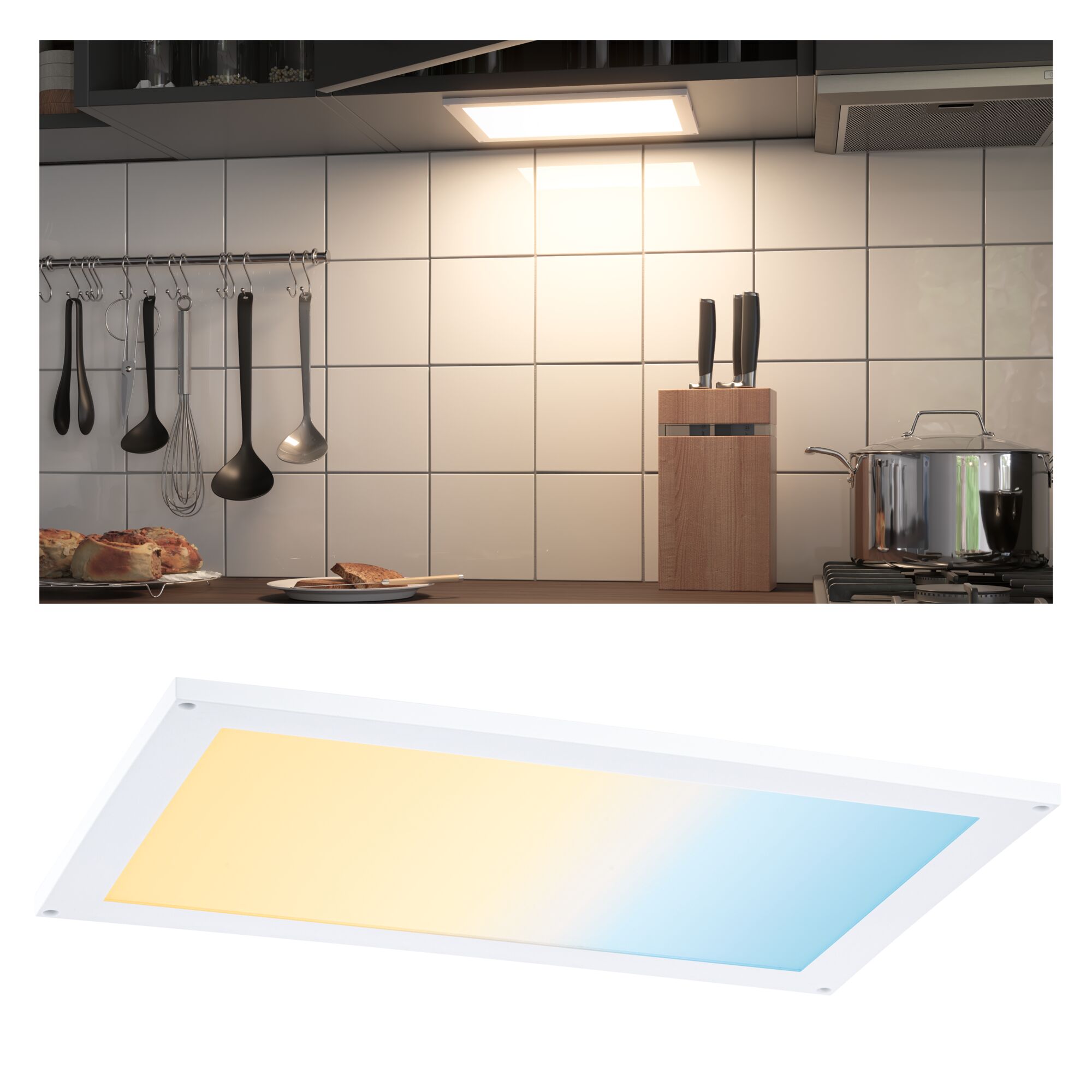Clever Connect Panneau LED Flad Tunable White 6W Blanc dépoli Lumière LED blanche sous meuble avec éclairage blanc chaud et froid pour plan de travail de cuisine