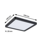 Square black LED ceiling light with white diffuser, dimensions 190x190x28 mm, modern lighting fixture