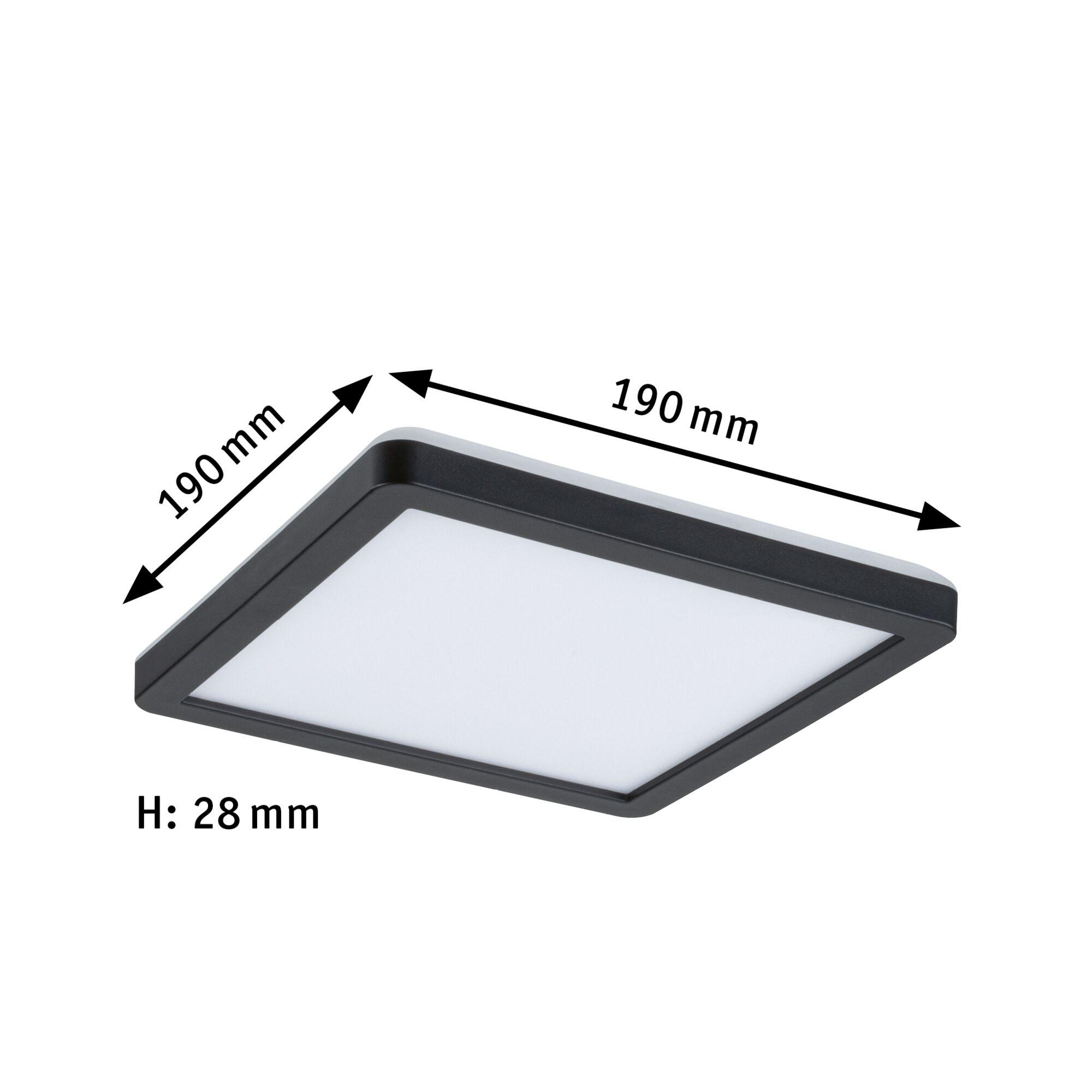 Square black LED ceiling light measuring 190 mm by 190 mm and 28 mm high for modern lighting