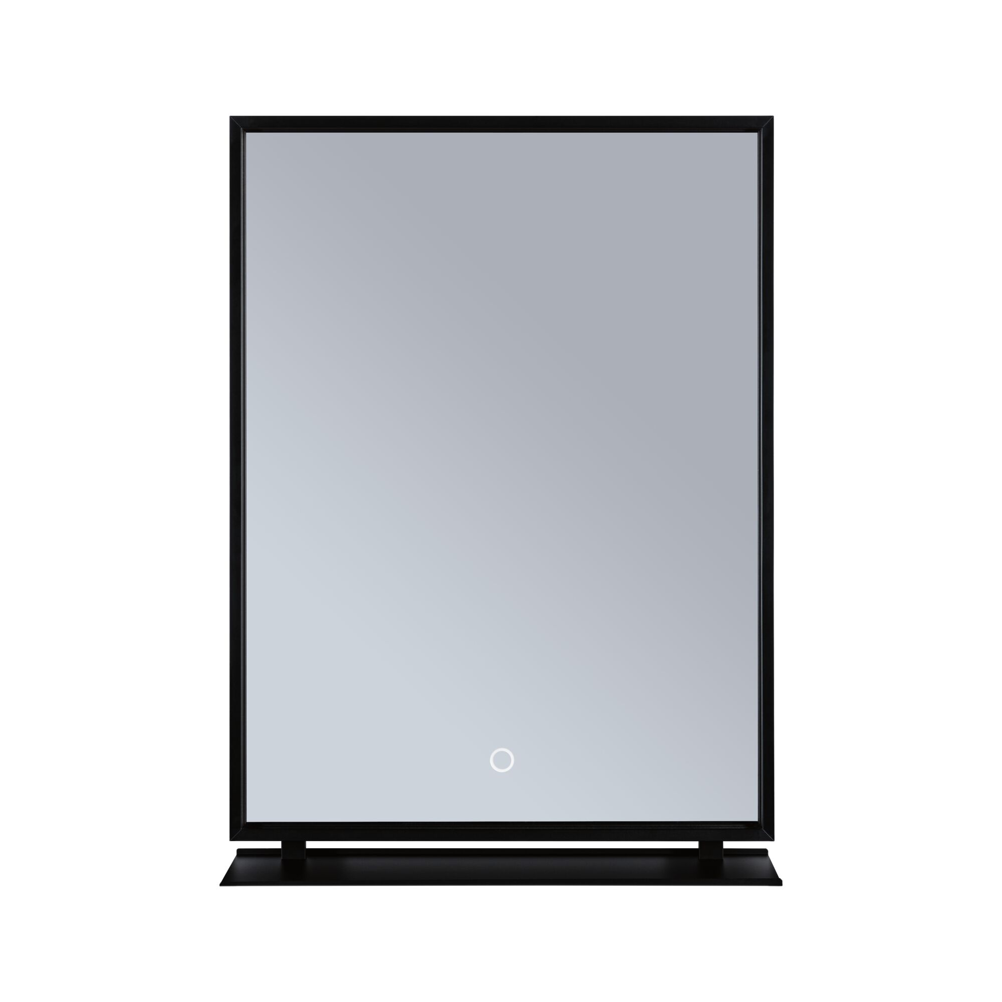 Rectangular mirror with black metal frame and touch switch, modern bathroom accessory