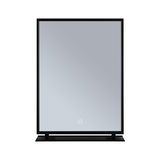 Rectangular mirror with black metal frame and touch switch, modern bathroom accessory