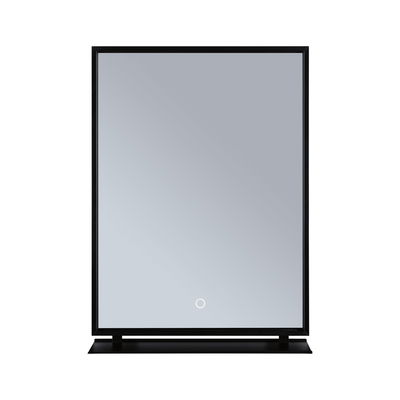 Rectangular mirror with black metal frame and touch switch, modern bathroom accessory