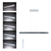 Modern silver aluminium LED pendant light with RGB colour change and remote control for living spaces