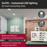 VariFit neutral white LED recessed lights with 3-step dimming for bright large room illumination