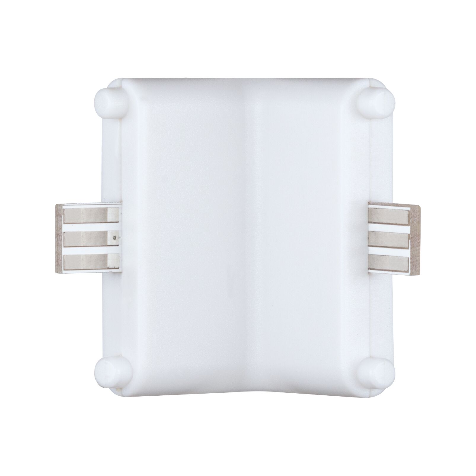 Witte kunststof connector met metalen contacten voor LED-rails verlichtingssystemen