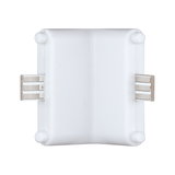 White plastic connector with metal contacts for LED track lighting systems