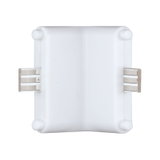 Witte kunststof connector met metalen contacten voor LED-rails verlichtingssystemen