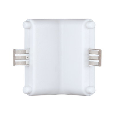 Witte kunststof connector met metalen contacten voor LED-rails verlichtingssystemen