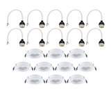 Twelve white metal recessed spotlights with matching cable connectors for LED lighting.