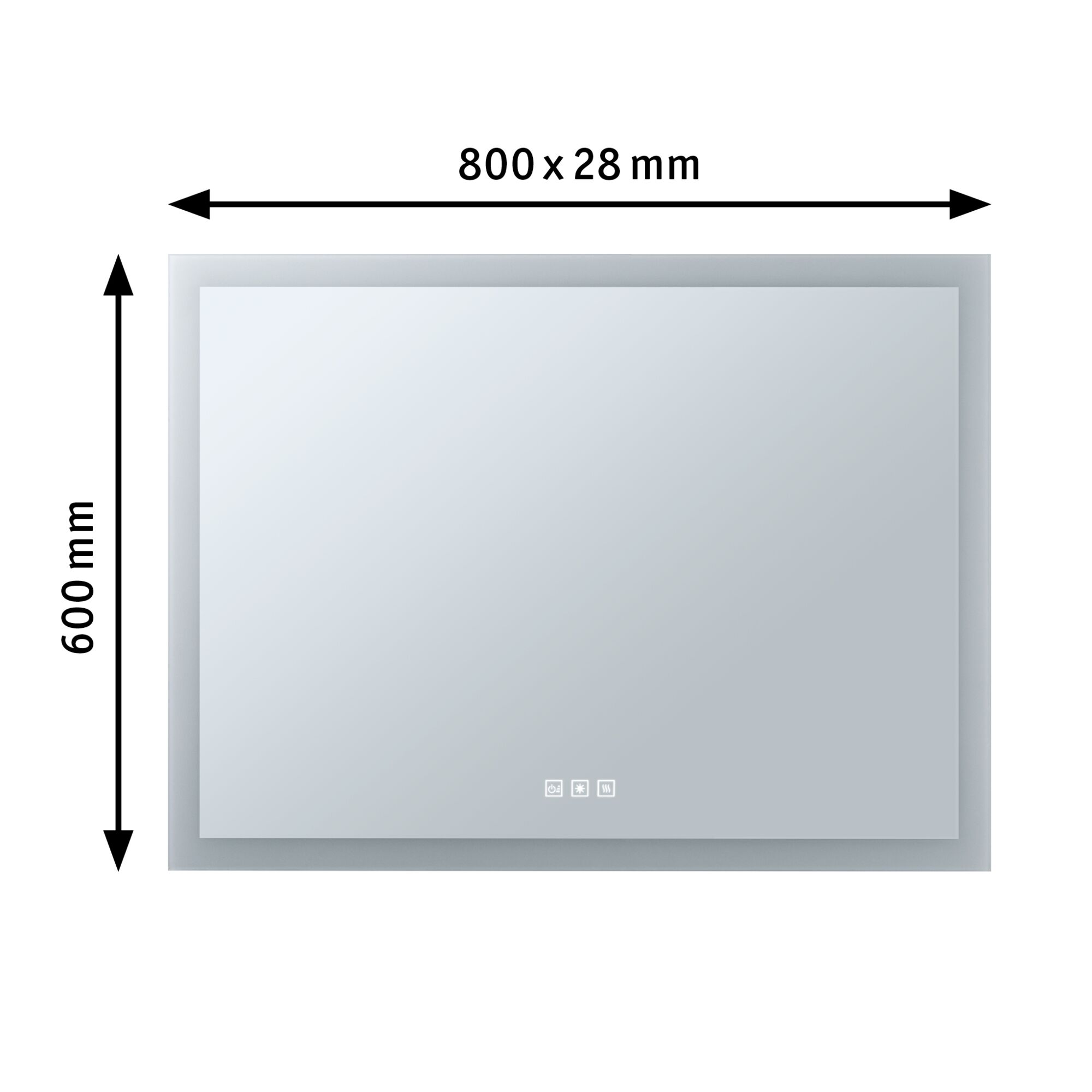 Rechthoekige badkamerspiegel met LED-verlichting en touchsensor in grijs, afmeting 800x600 mm