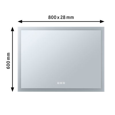 Miroir de salle de bain rectangulaire avec éclairage LED et capteur tactile gris, dimensions 800x600 mm