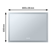 Rechteckiger Spiegel mit LED-Beleuchtung in Weiß, Maße 800x600 mm, modernes Badzubehör