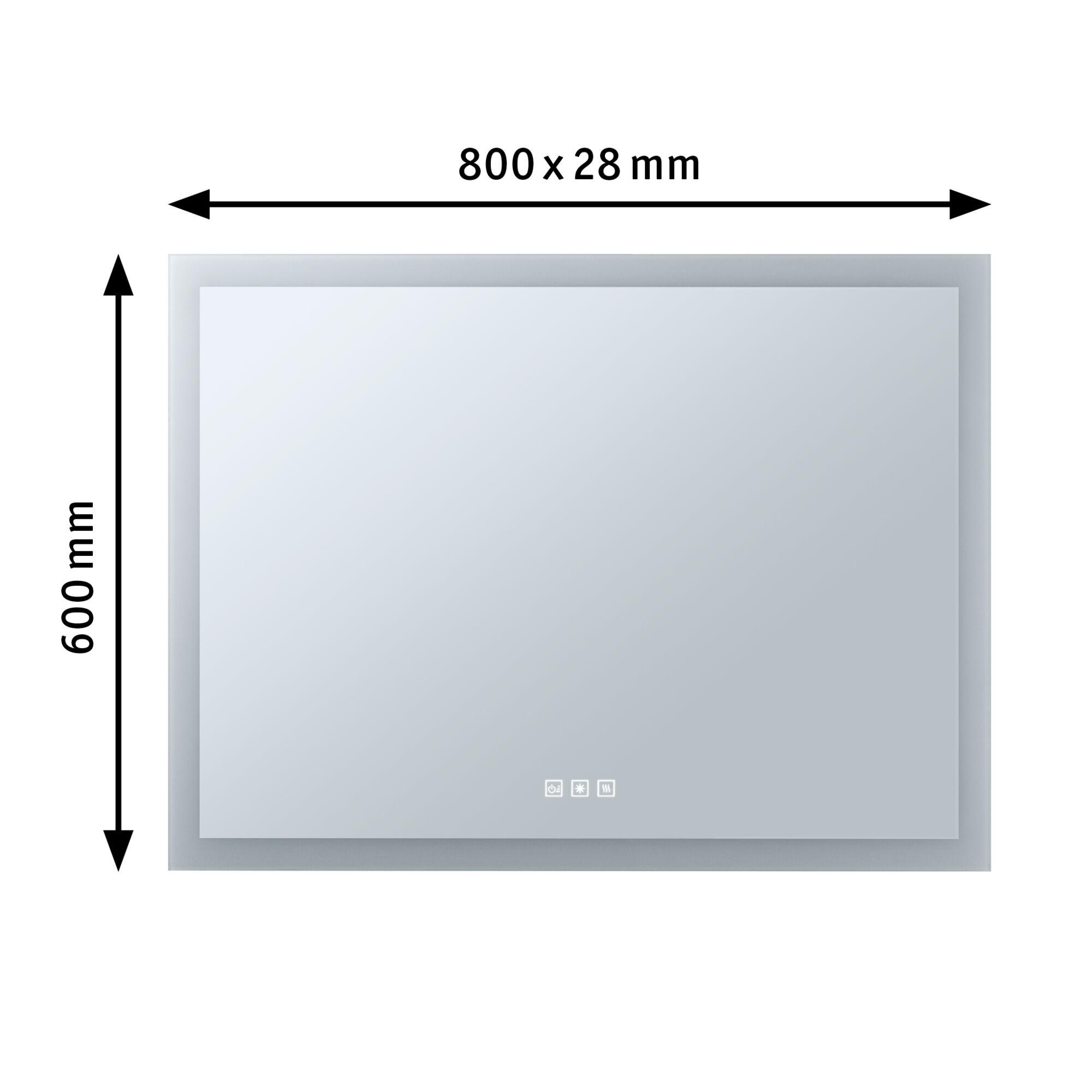 Rectangular white LED mirror measuring 800x600 mm, modern bathroom accessory with lighting