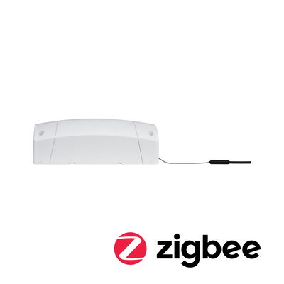 White Zigbee gateway with cable for smart home lighting control and automation