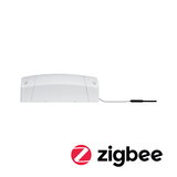 Weißes Zigbee-Gateway mit Kabelanschluss für smarte Lichtsteuerung im Haus