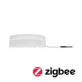 Weißes Zigbee-Gateway mit Kabelanschluss für smarte Lichtsteuerung im Haus