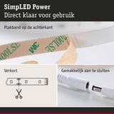 Plakband op de achterkant van LED-strip met aansluitingen voor eenvoudig knippen en verbinden
