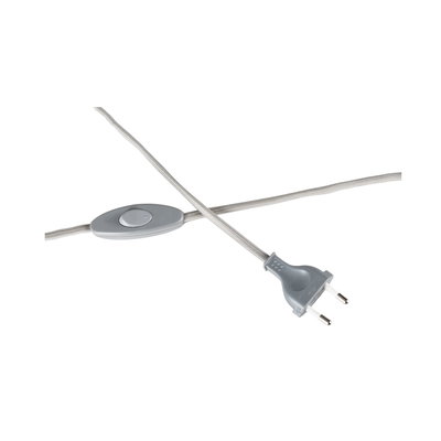 Graues Stromkabel mit Schalter und Euro-Stecker, Textilkabel für Lampen und Beleuchtung