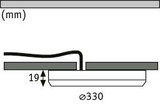 Teknisk tegning sidevisning af en flad LED-loftslampe med 330 mm diameter.