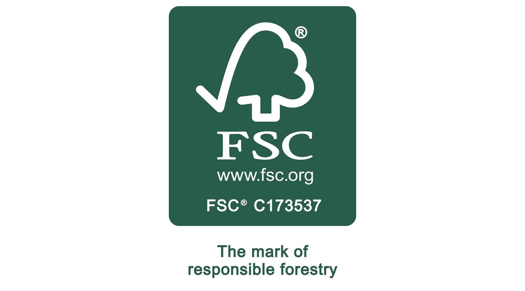Grünes FSC-Logo mit Baum und Schriftzug für nachhaltige und verantwortungsvolle Forstwirtschaft
