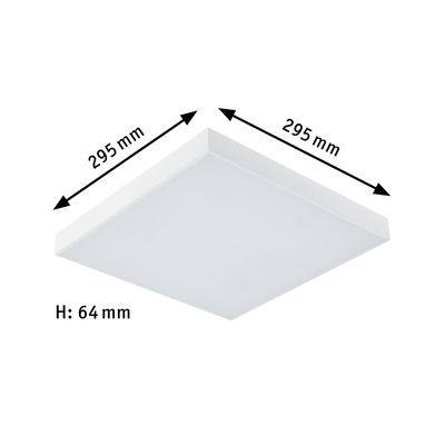 Square white LED ceiling light made of plastic, 295 mm edge length and 64 mm height