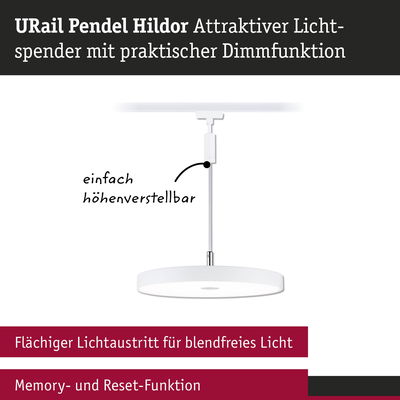 URail Pendel Hildor weiße Pendelleuchte mit dimmbarer Funktion und höhenverstellbarem Kabel