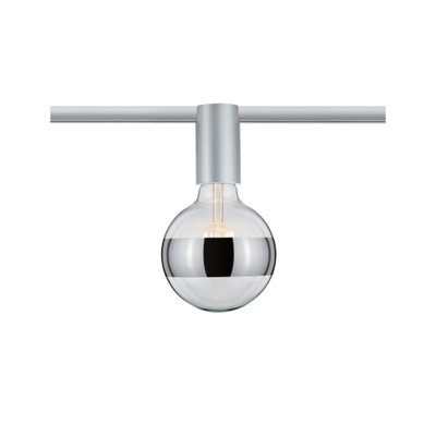 Moderne LED-Glühbirne mit silbernem Spiegelstreifen und silberner Fassung für Schienensysteme