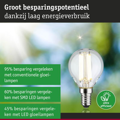 Energiezuinige LED gloeilamp met helder glas en zilveren fitting, ultra efficiënt