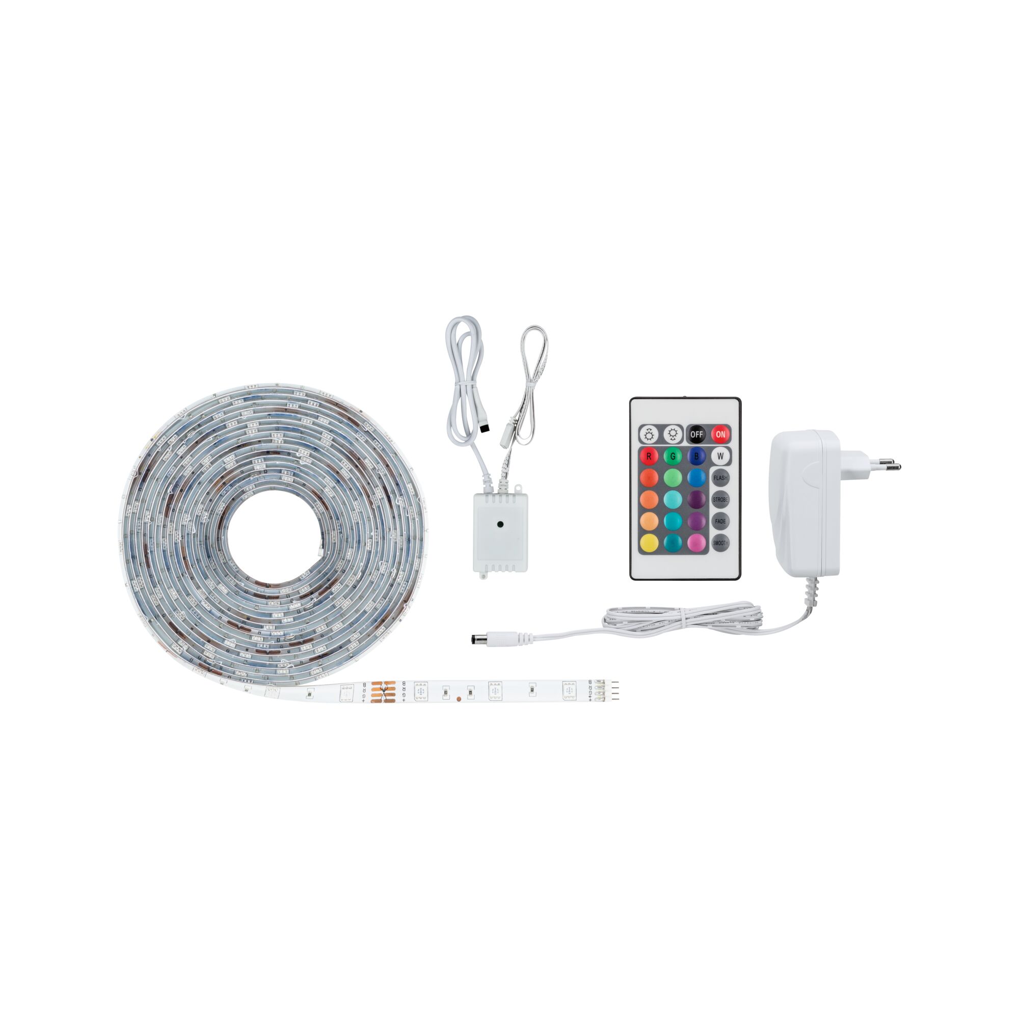 Witte LED-strip met afstandsbediening, adapter en controller voor veelzijdige verlichting thuis