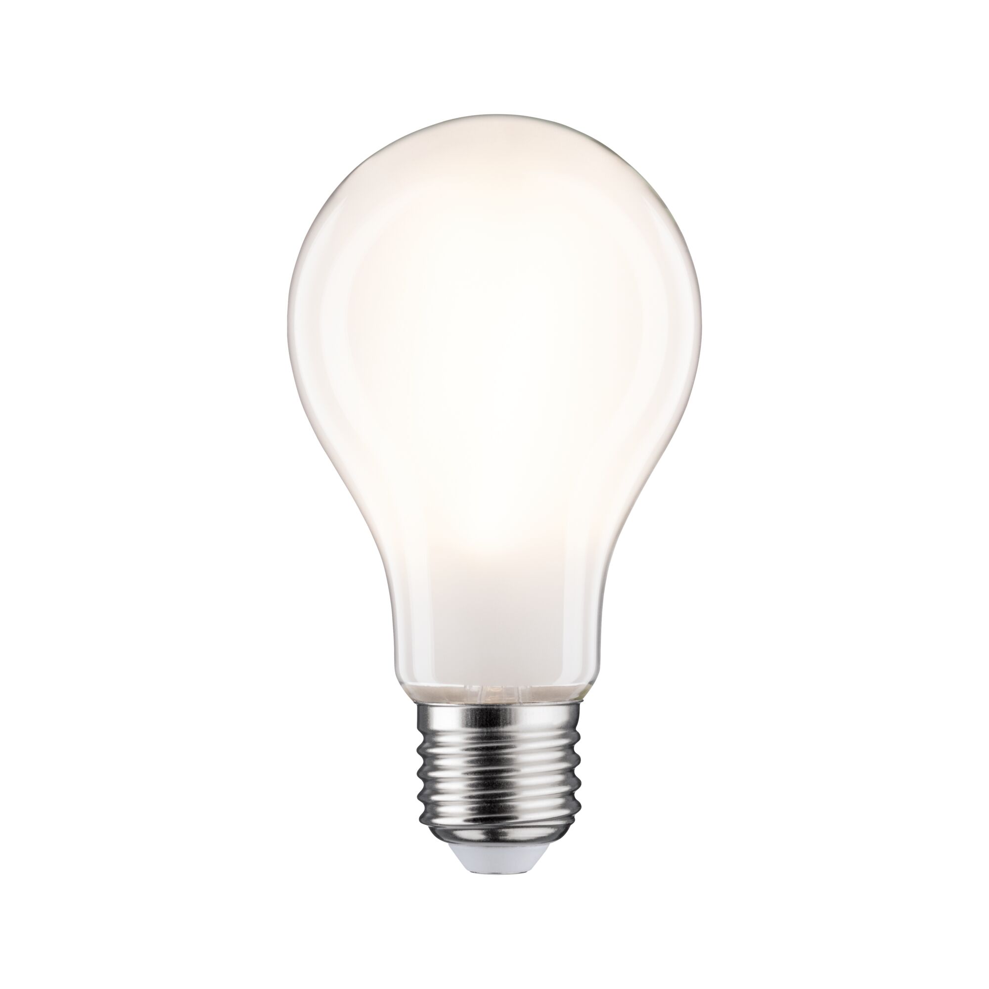 Illuminated LED light bulb with E27 base in clear glass design for energy-saving lighting