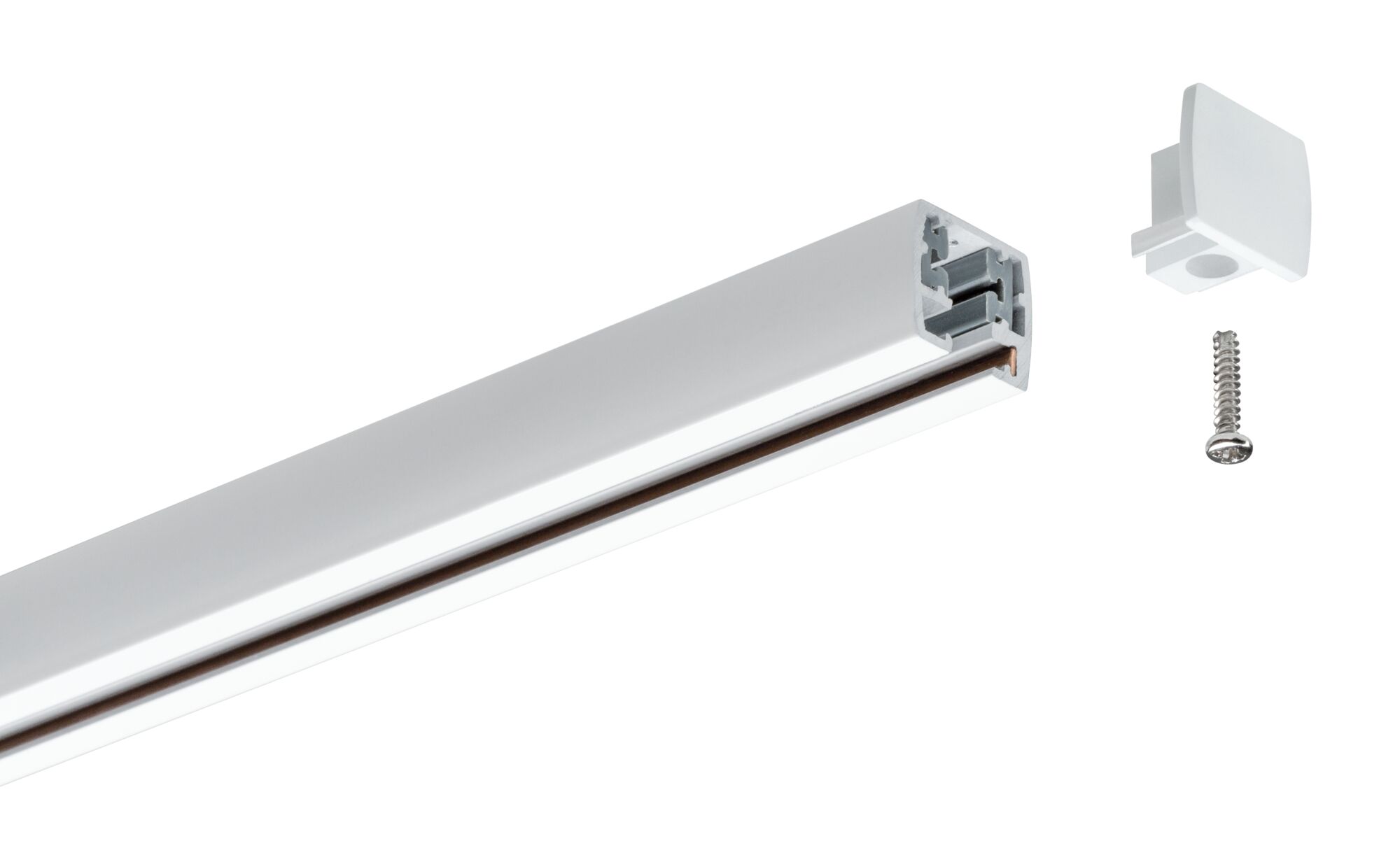 Hvidt aluminiumsprofil med skrue og endestykke til LED-skinnebelysning, moderne tilbehør