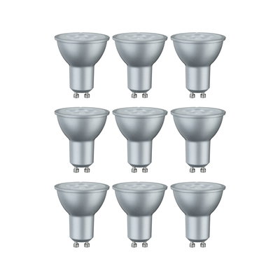 Negen zilveren GU10 LED-lampen met mat aluminium behuizing voor energiezuinige verlichting