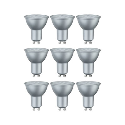 Neuf ampoules LED GU10 argentées avec boîtier en aluminium mat pour éclairage économique