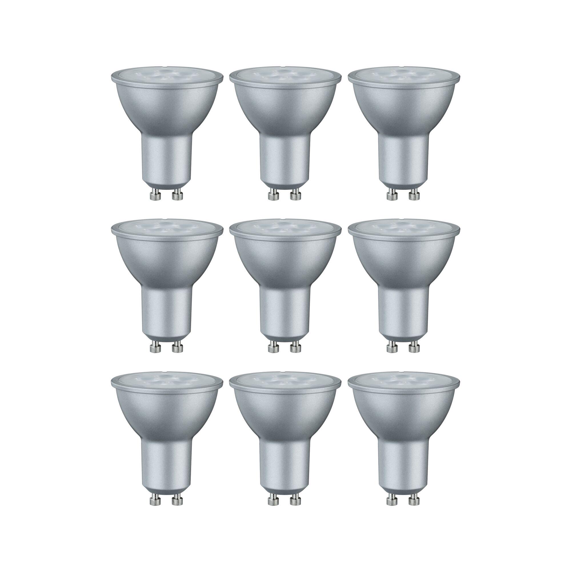 Lot de six ampoules LED GU10 argentées avec boîtier en aluminium mat pour éclairage économique
