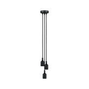 Modern black pendant light with three cords and minimalist metal sockets for living spaces.