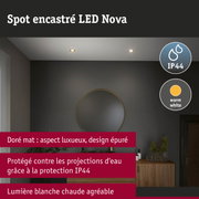 Spot encastré LED Nova doré mat avec protection IP44 et lumière blanc chaud pour salle de bain