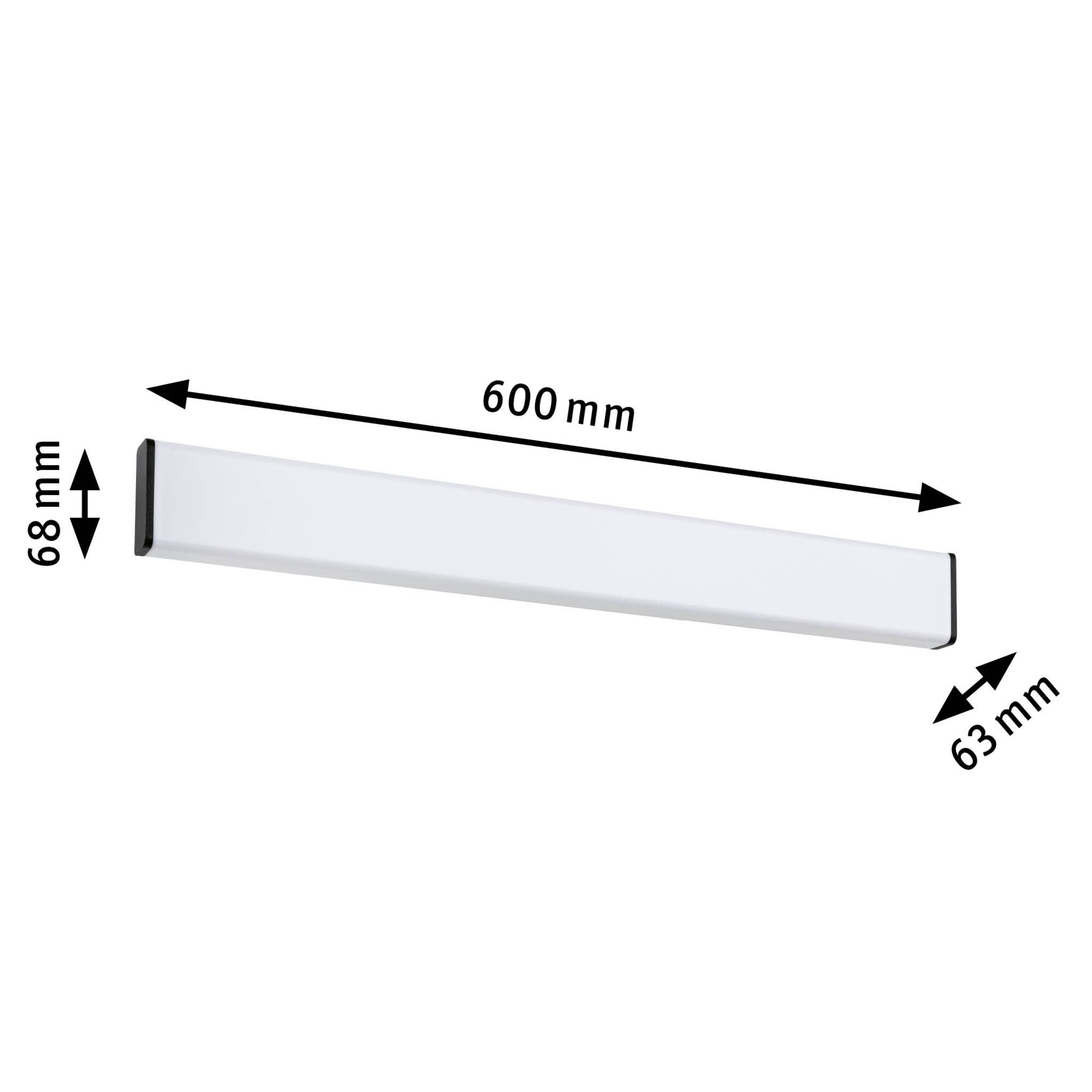 White LED wall light measuring 600x68x63 mm, modern design for indoor lighting