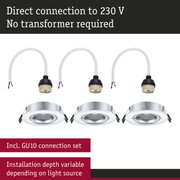 Three white GU10 lamp holders with black cable and adjustable installation depth for LED spotlights