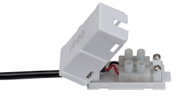 White plastic connector with IP20 rating and cable for LED lighting systems