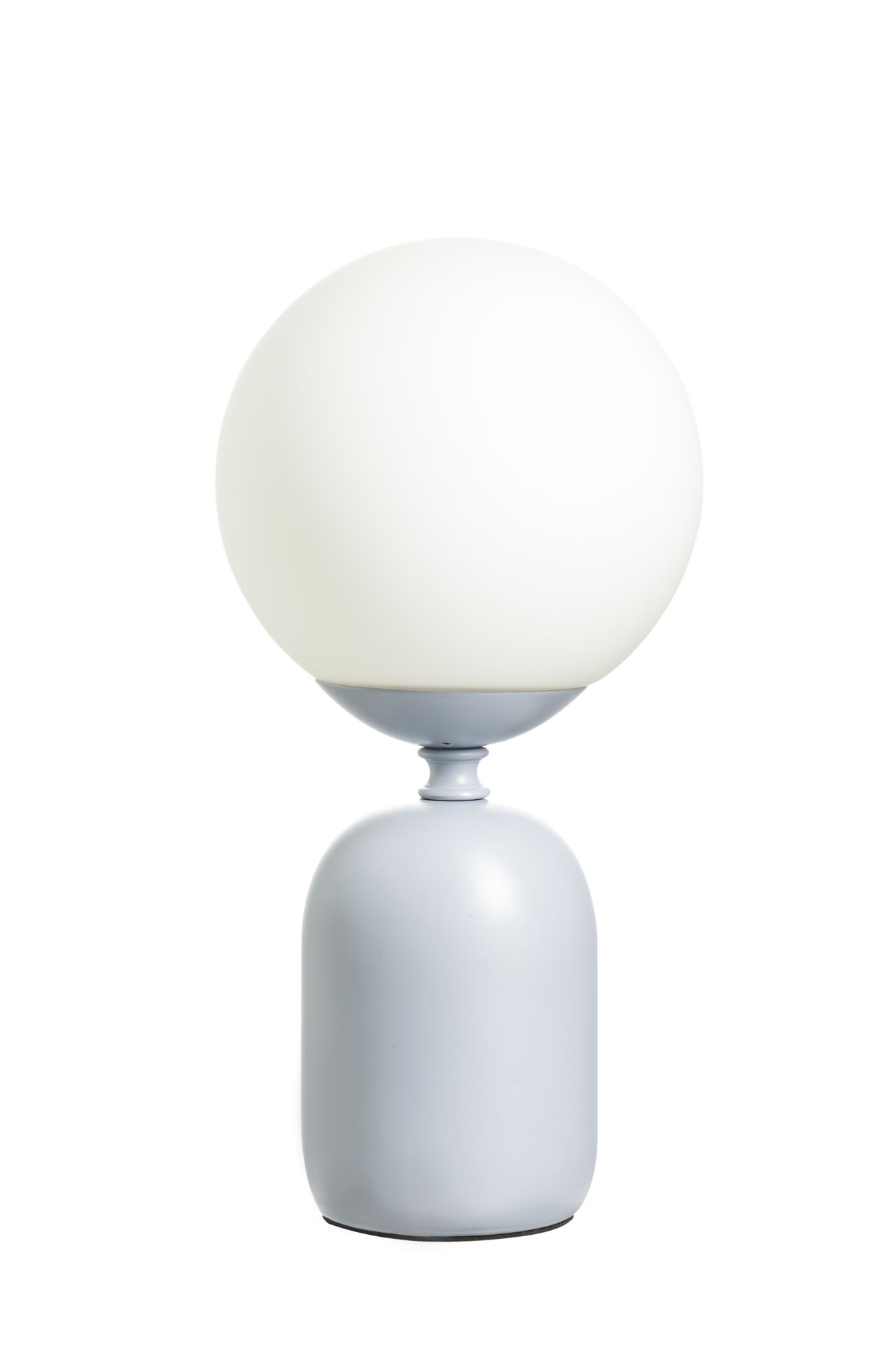 Modern table lamp with white glass globe and grey metal base for stylish room lighting