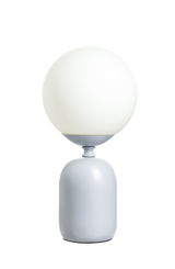 Modern table lamp with white glass globe and grey metal base for stylish room lighting