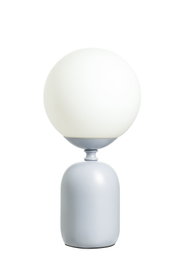 Modern table lamp with white glass globe and grey metal base for stylish room lighting