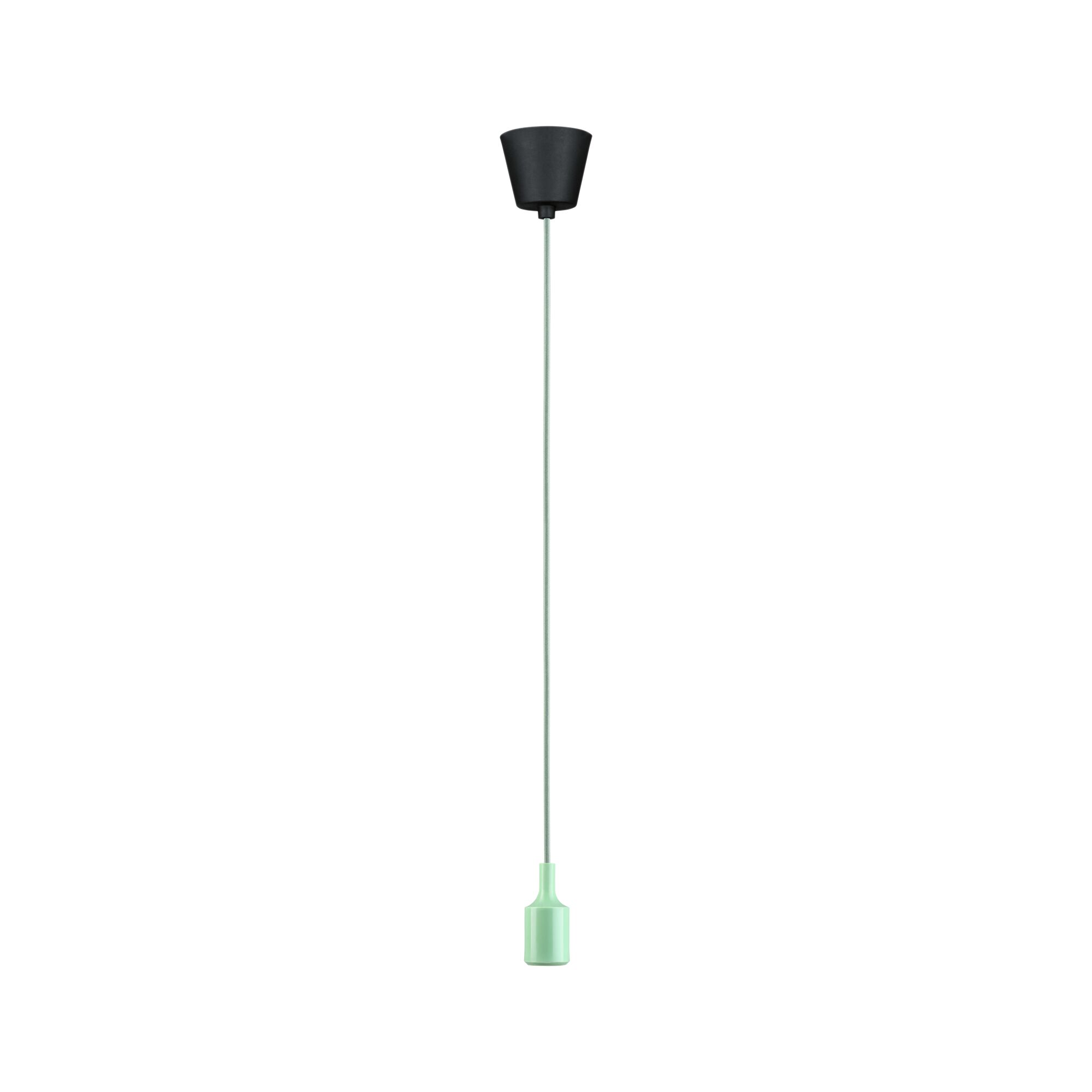 Green plastic pendant lamp with black ceiling mount for modern lighting solutions.