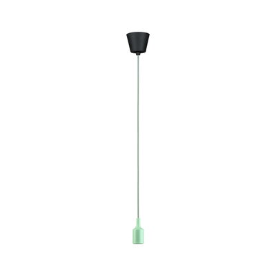 Green plastic pendant lamp with black ceiling mount for modern lighting solutions.