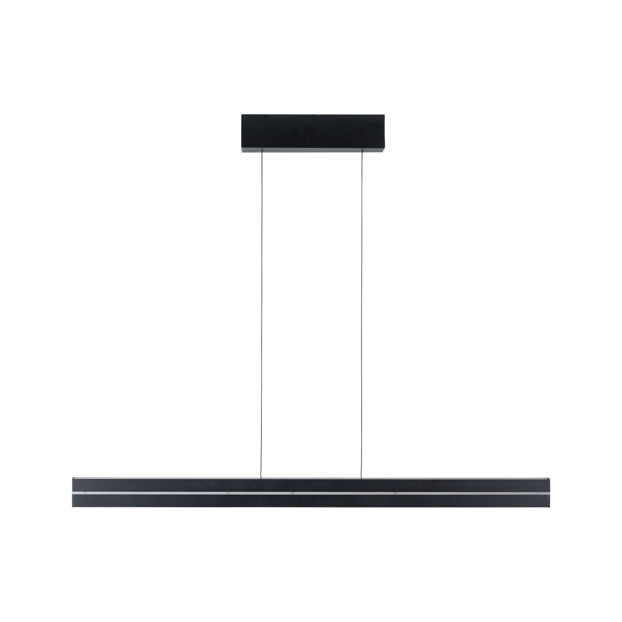 Schwarze LED-Pendelleuchte aus Metall mit schlankem Design und zwei dünnen Aufhängeseilen für moderne Beleuchtung