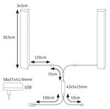 Technical drawing showing dimensions of USB LED light strip with 30.5 cm height and 120 cm cable.