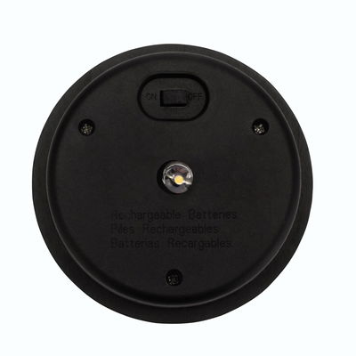 Lumière LED ronde noire avec interrupteur marche/arrêt et indication de batteries rechargeables