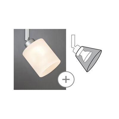 Spot de plafond moderne avec verre blanc mat et base en métal argenté pour éclairage polyvalent