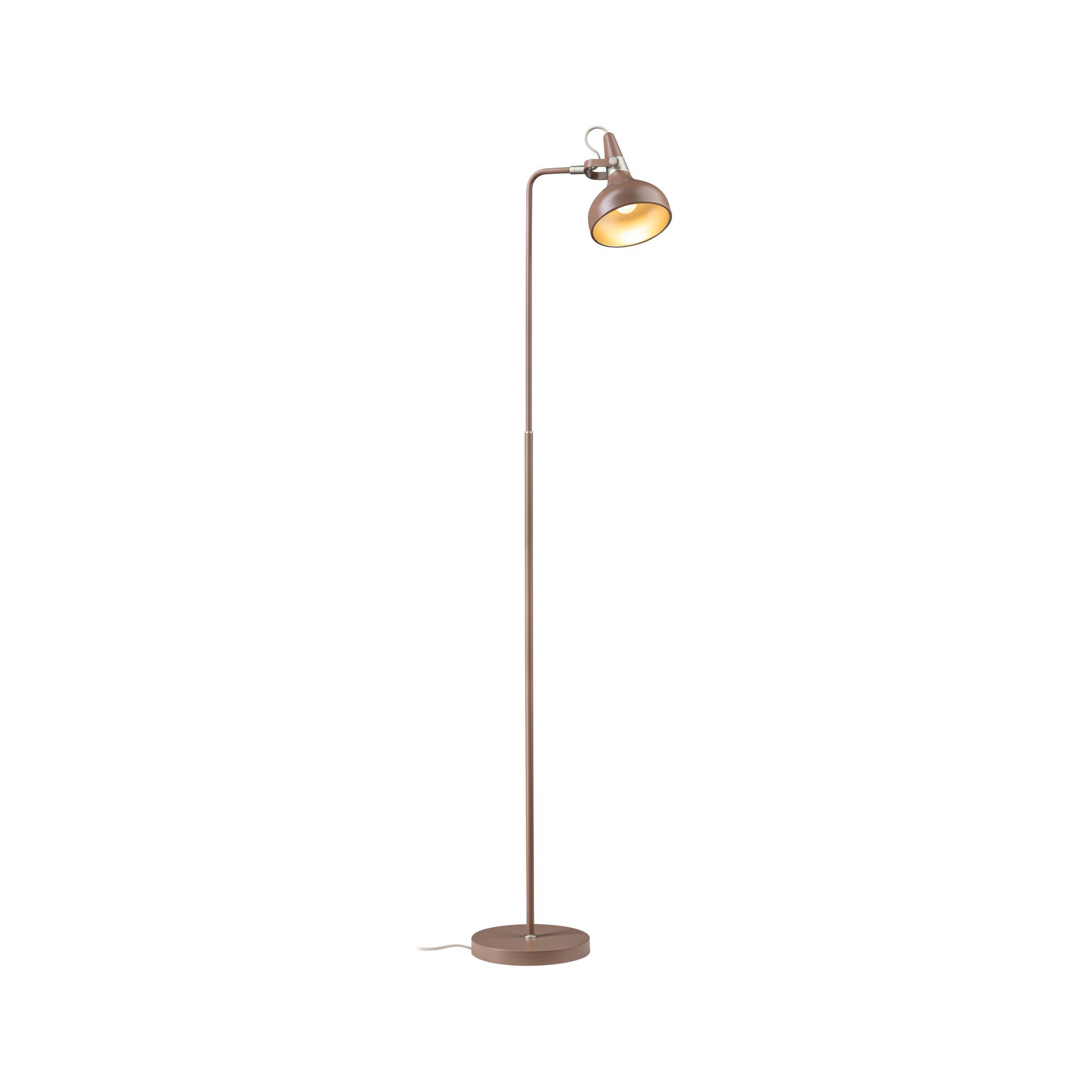 Stojąca lampa do czytania z brązowego metalu z regulowanym kloszem i ciepłym światłem