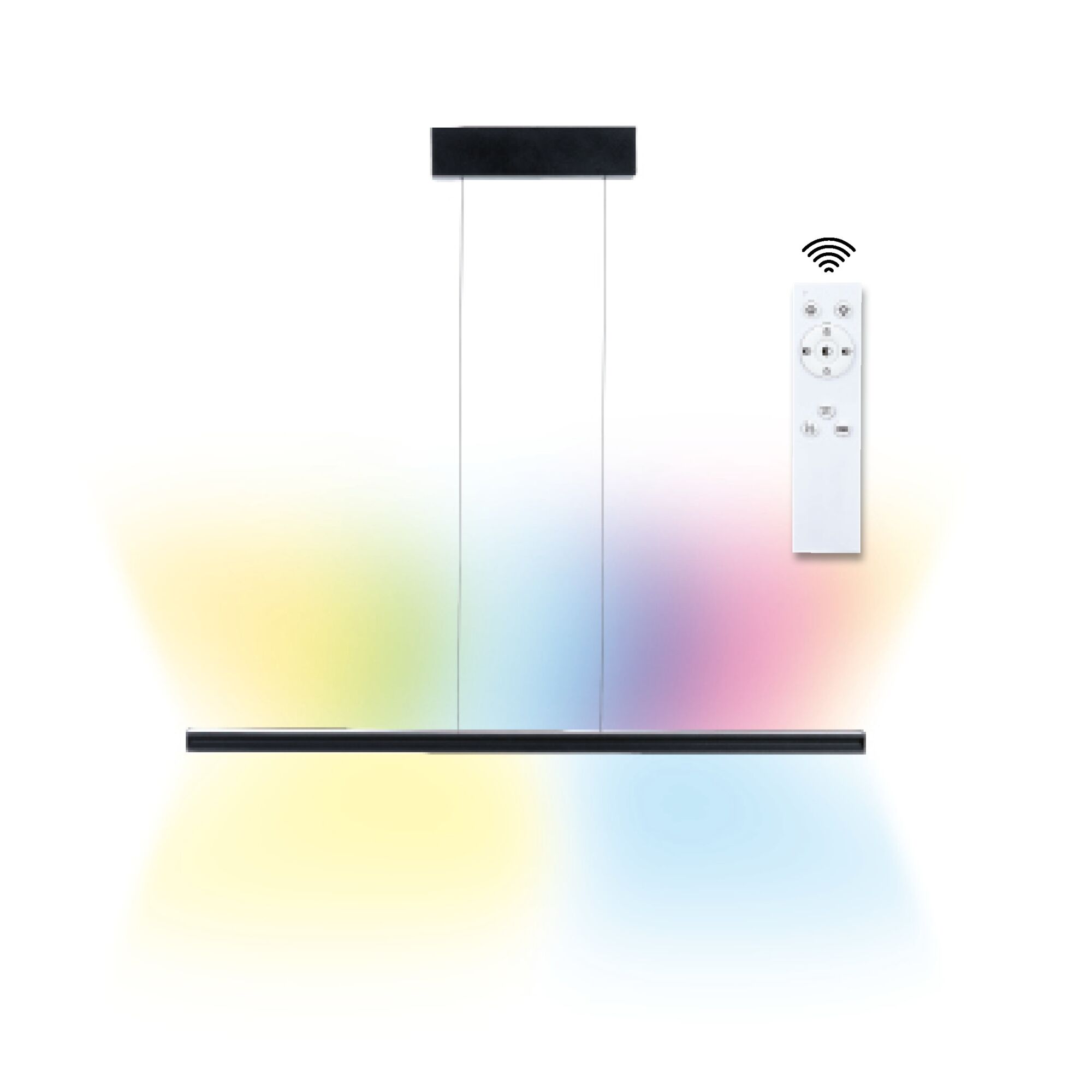 LED-pendelarmatur Lesko RGBW+ dæmpbar 1400lm / 120lm 19W / 3W Mat sort Sort LED-pendellampe med farveskift og fjernbetjening, moderne belysning til opholdsrum
